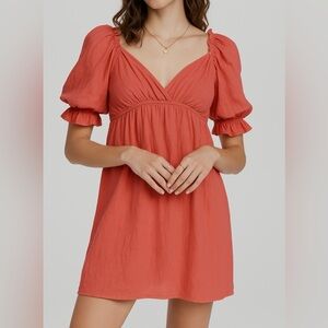 Billabong Coral Smocked Puff Sleeve Sundress | S | 100% Cotton